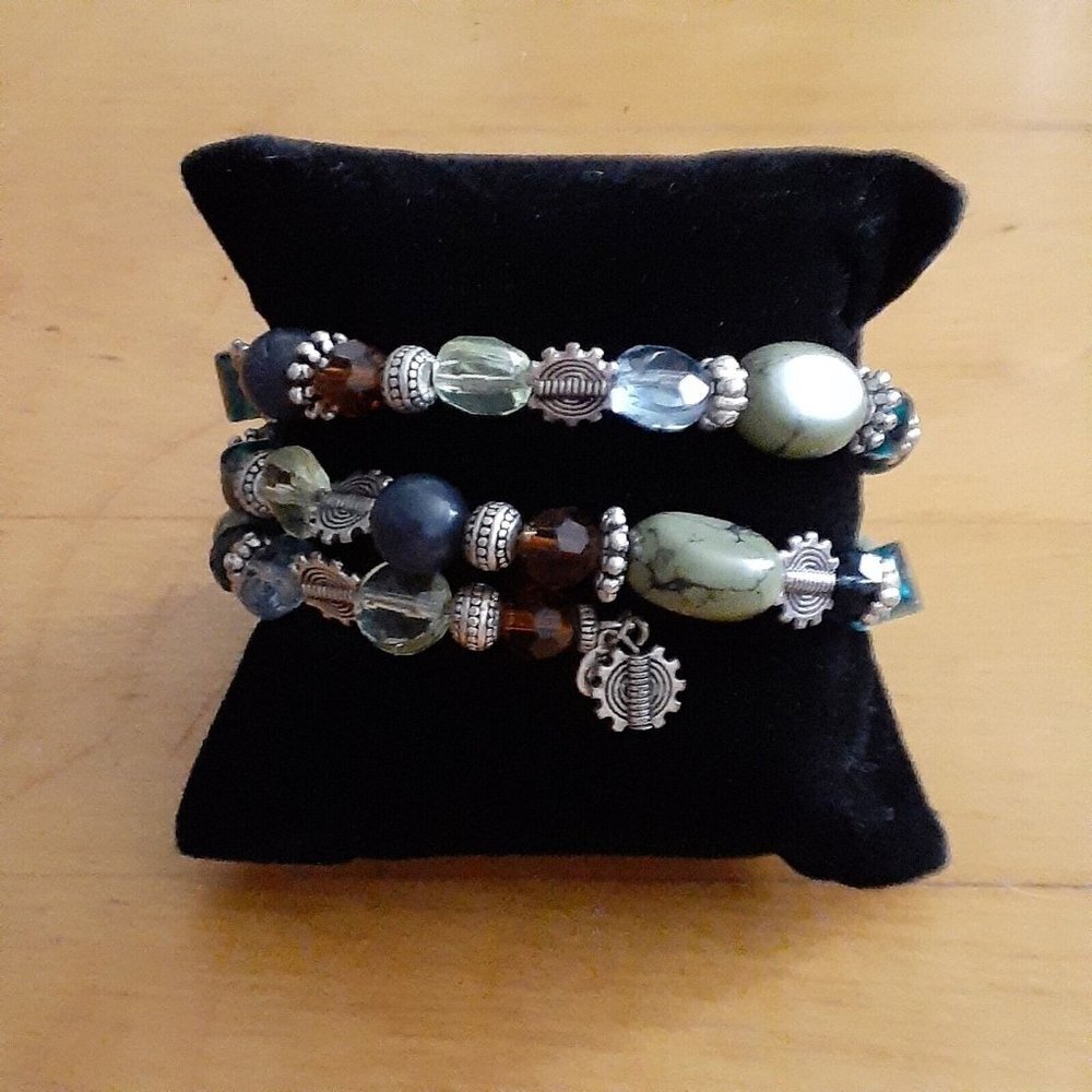 Mixed Media 3 Layer Memory Wire Bracelet Alternat… - image 5